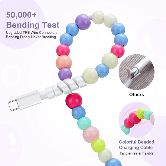 NWT Cute pastel beaded USBC - USBC Fast Charging Cable Iphone/Samsung galaxy 3ft - Picture 5 of 6